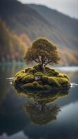 A floating island where the ground is covered in glowing moss and the air hums with magic. photo