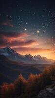A mountain range that rises and falls like the breath of a sleeping giant, glowing softly in the dark. photo