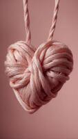 tied knot in the shape of a heart on a pink background. photo
