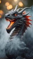 A dragon made of smoke, its form constantly shifting and reforming in the wind. photo