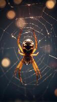 A spider weaving a web made of galaxies, connecting stars with threads of time. photo