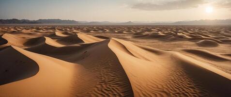 Aerial View of Golden Sand Dunes in a Desert Landscape. photo