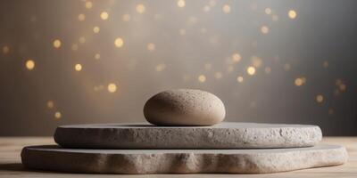Stone podium for product display and packaging presentation. photo