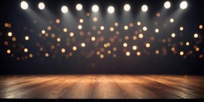 Stage lights illuminating an empty stage. photo