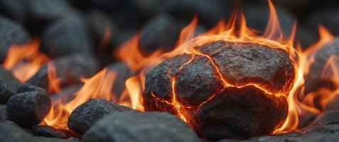 A close up of a rock with a lot of fire on it. photo