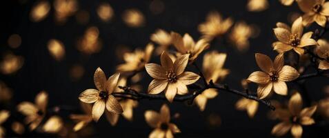 A black and gold background with a floral design. photo