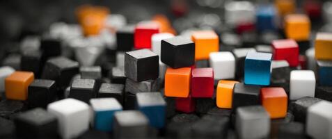 A black and white image of a bunch of cubes. photo