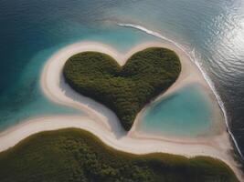 an aerial view of a heart shaped island in the middle of the ocean. photo