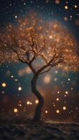 A tree whose branches are woven with stardust, glowing softly in the cosmic wind. photo