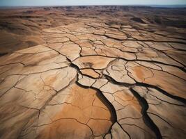 Aerial View of a Cracked and Eroded Landscape. photo