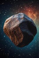 A large rock floating in space with a lot of stars in the background. photo