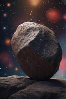 A large rock floating in space with a lot of stars in the background. photo