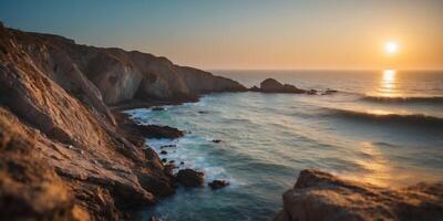Coastal cliffs with a view of the horizon. photo