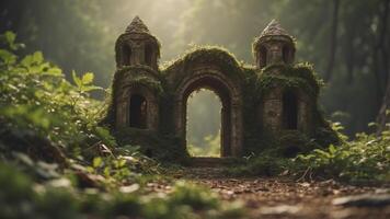 Overgrown Ruins of an Ancient Gothic Structure. photo