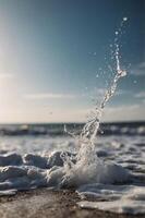 Two Splashes of Ocean Foam Frame a View of the Sky. photo