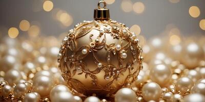 Design with Floral and Geometric Objects gold ball and pearls. photo