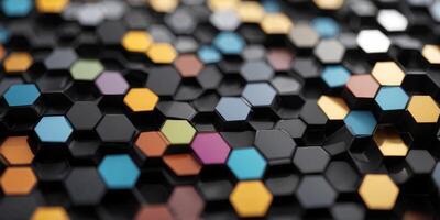 digital black hexagonal honeycomb background. photo