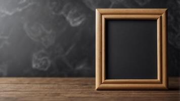 A chalkboard with a wooden frame and a chalkboard background. photo