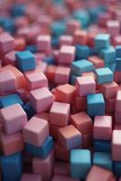 A colorful image of a building with blue and pink blocks. photo