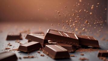 Chocolate Bar Falling on Gradient Surface. photo