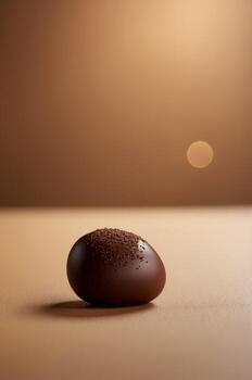 A Single Smooth Chocolate Blob on a Tan Background. photo