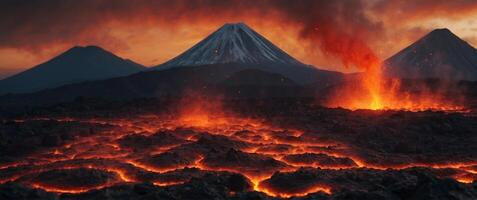 Landscapes Volcanic Eruption with Lava Flow Capture. photo