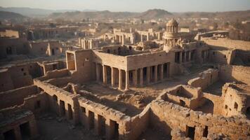 Aerial View of a Ruined Ancient City with a Large Building. photo