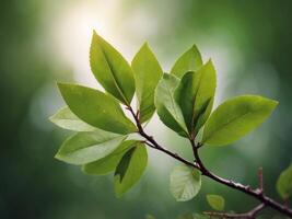 A green leafy branch with a few leaves on it. photo