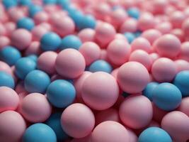 A blue and pink background with a bunch of round objects. photo