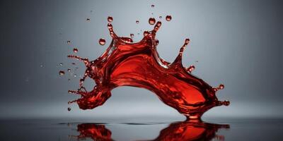 A Splash of Red Liquid with a Reflection on a Gray Surface. photo