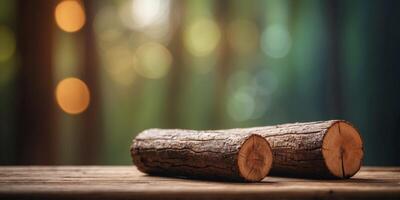 Wooden background with two logs and an empty paper ideal for a copy space image. photo