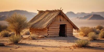 Ancient hut in the desert standing the test of time. photo