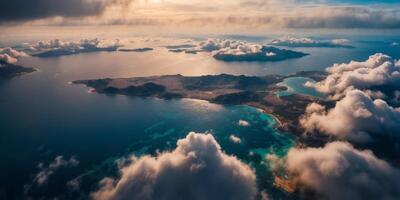 Aerial View of Earth's Surface with Clouds and Ocean. photo