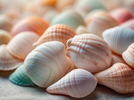 Stylish Pastel Shells on a Soft and Serene Background for Aesthetic Appeal and Design. photo