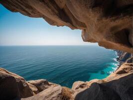 The ocean is calm and the cliffs are steep. photo