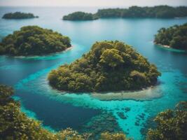 Aerial View of a Lush Tropical Island with a Turquoise Lagoon. photo