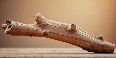 old dry wooden snag on a beige background. photo