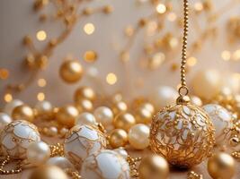 mural Design with Floral and Geometric Objects gold ball and pearls. photo