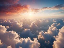 A breathtaking aerial perspective of a serene sky with fluffy clouds suitable for a copy space image. photo
