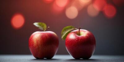Delicious red apple with fresh natural look on minimalist background. photo