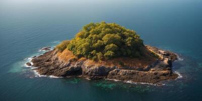 aerial view of a small island in the ocean. photo