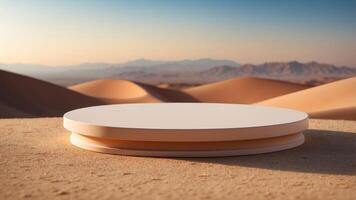 minimal podium in desert with gradient sky for product presentation. photo