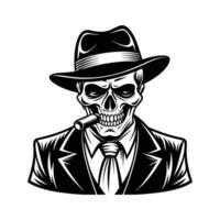 A skull wearing a hat and suit with a cigar vector