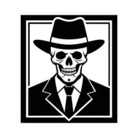 A skull wearing a hat and suit in a square frame vector