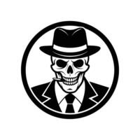 A skull wearing a hat and tie in a circle vector