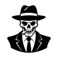 A skull wearing a hat and tie with a cigarette vector