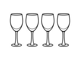 Four wine glasses are shown in a line drawing vector