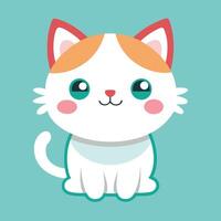 A cute white cat with orange eyes and a green bow vector
