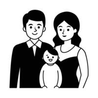 A black and white illustration of a family vector