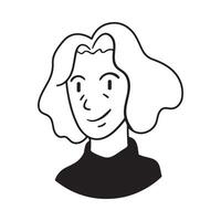 A black and white drawing of a woman with curly hair vector